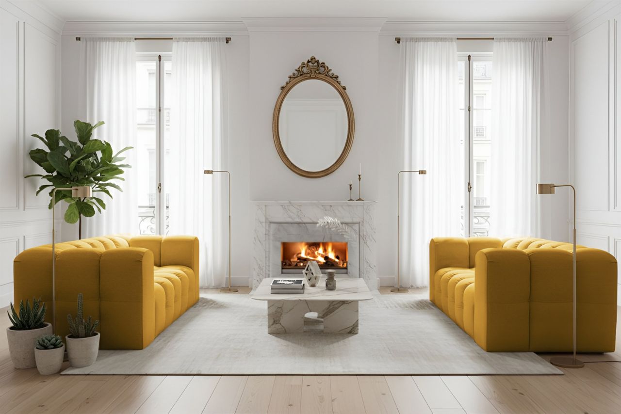 Sofaset ersofa SOLVIE 2-2 in Stoff Tiffani Honiggelb