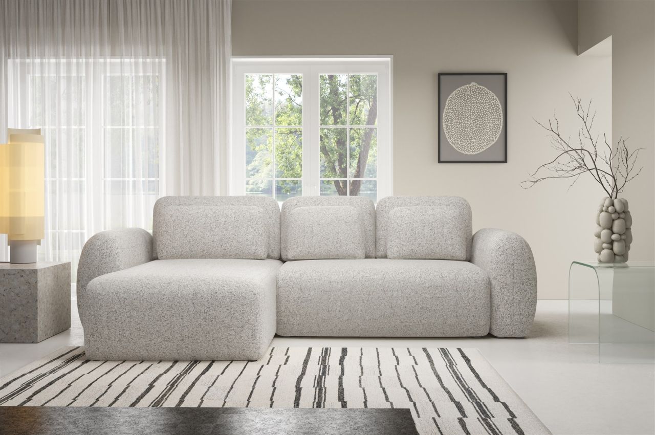 Ecksofa Schlafsofa Sofa GASTON in Stoff Puente Beige Ottomane Links