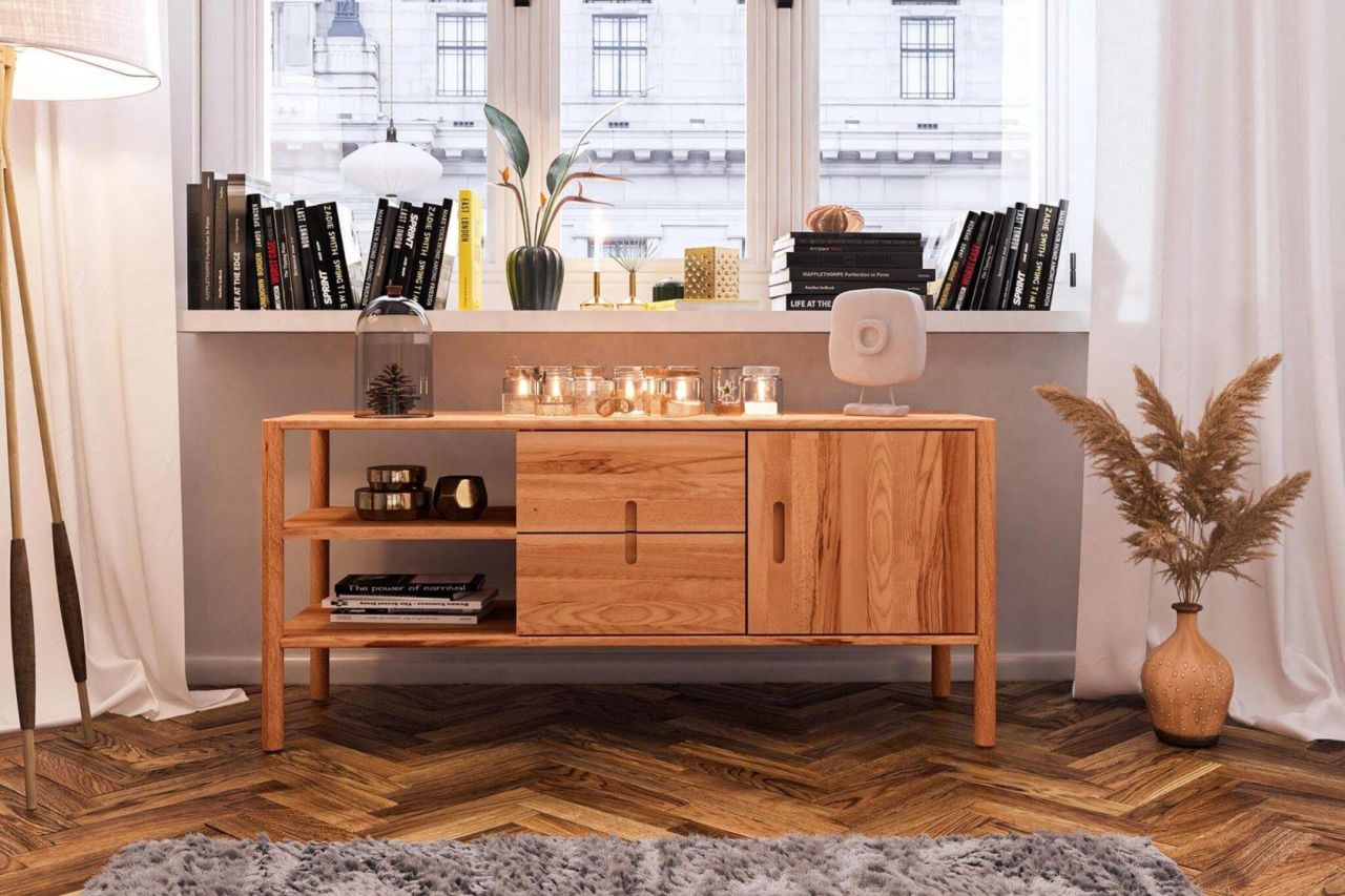 Kommode Schrank SAGA Buche massiv 142x64x46 cm