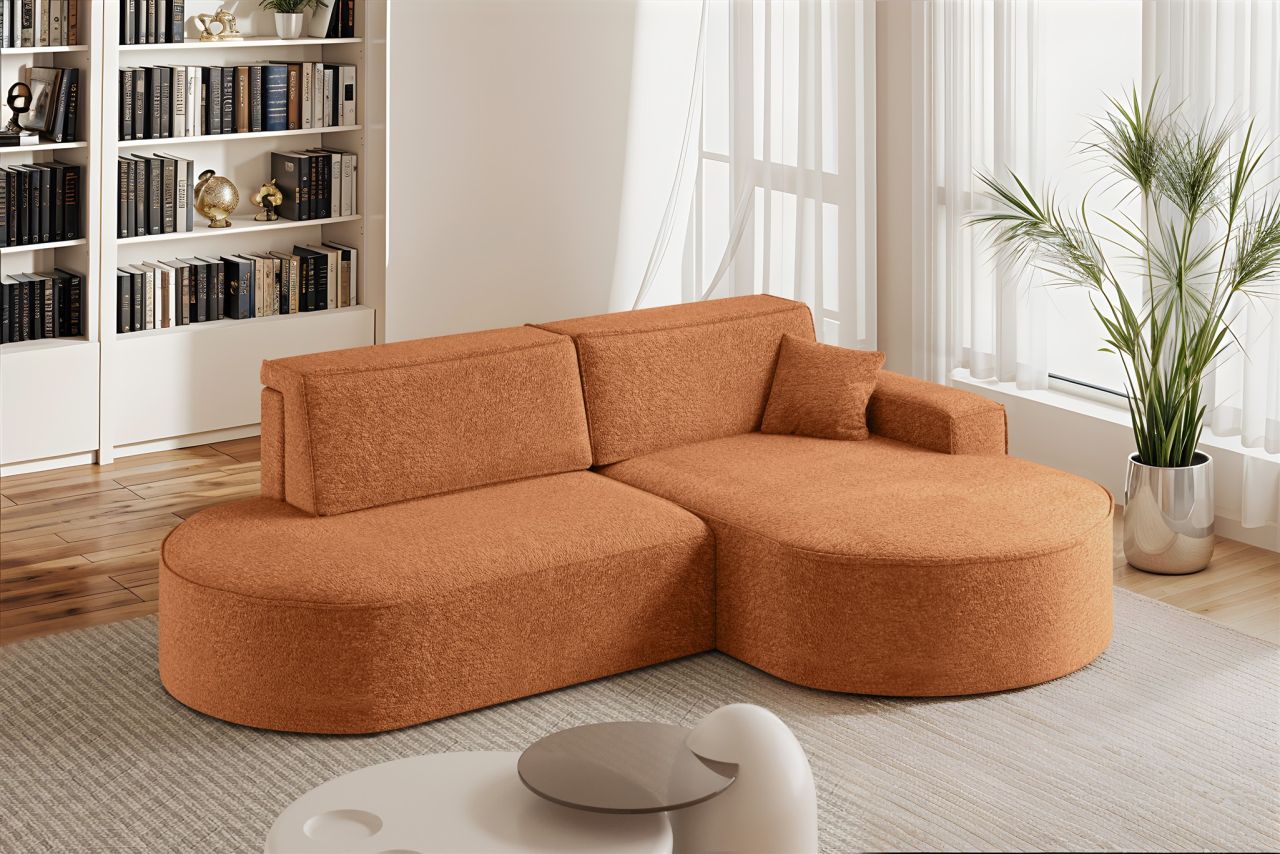 Ecksofa Schlafsofa Sofa VENEDIG Stoff Arena Rostbraun Ottomane Rechts