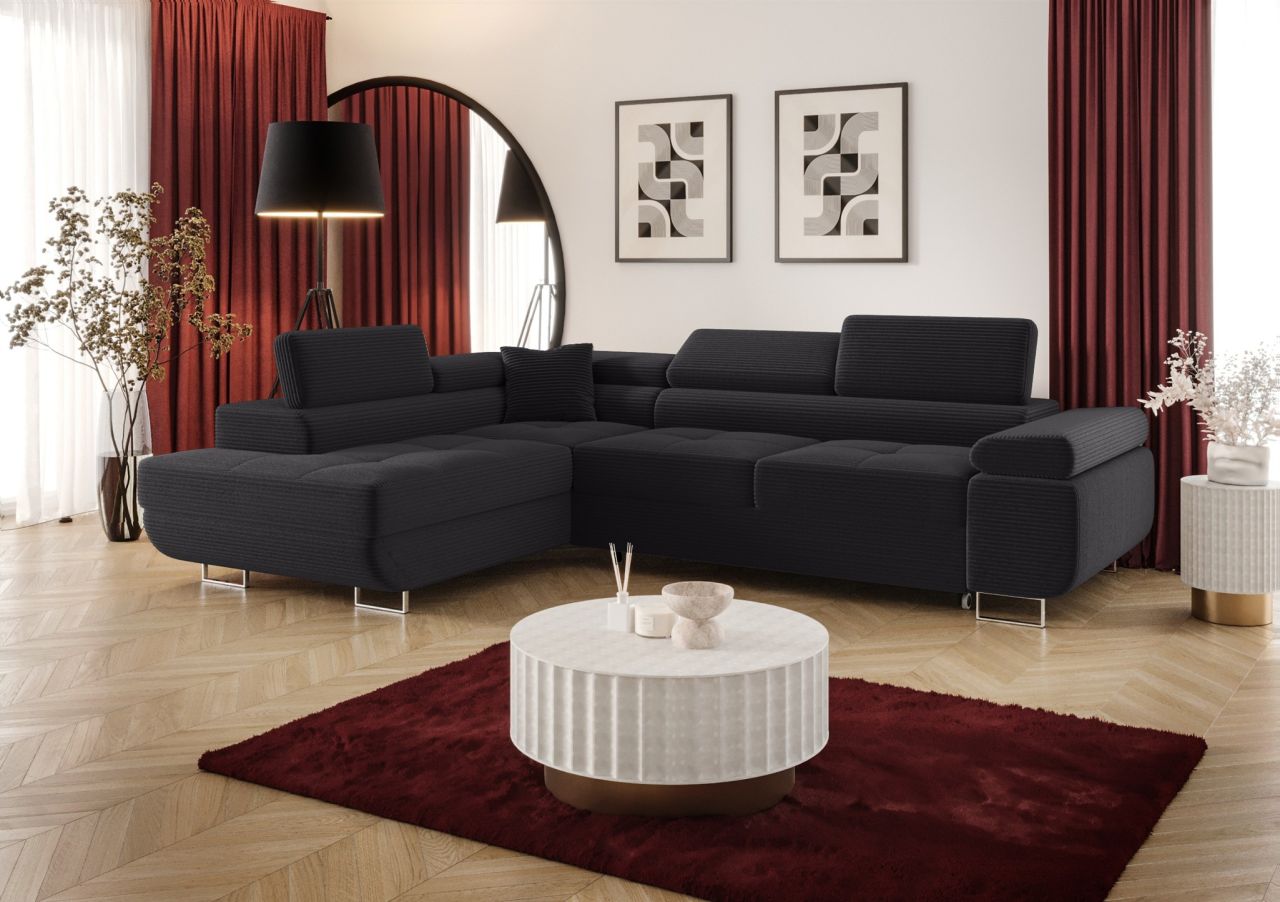 Ecksofa Schlafsofa Sofa MONARO Stoff Poso Dunkelgrau Ottomane Links