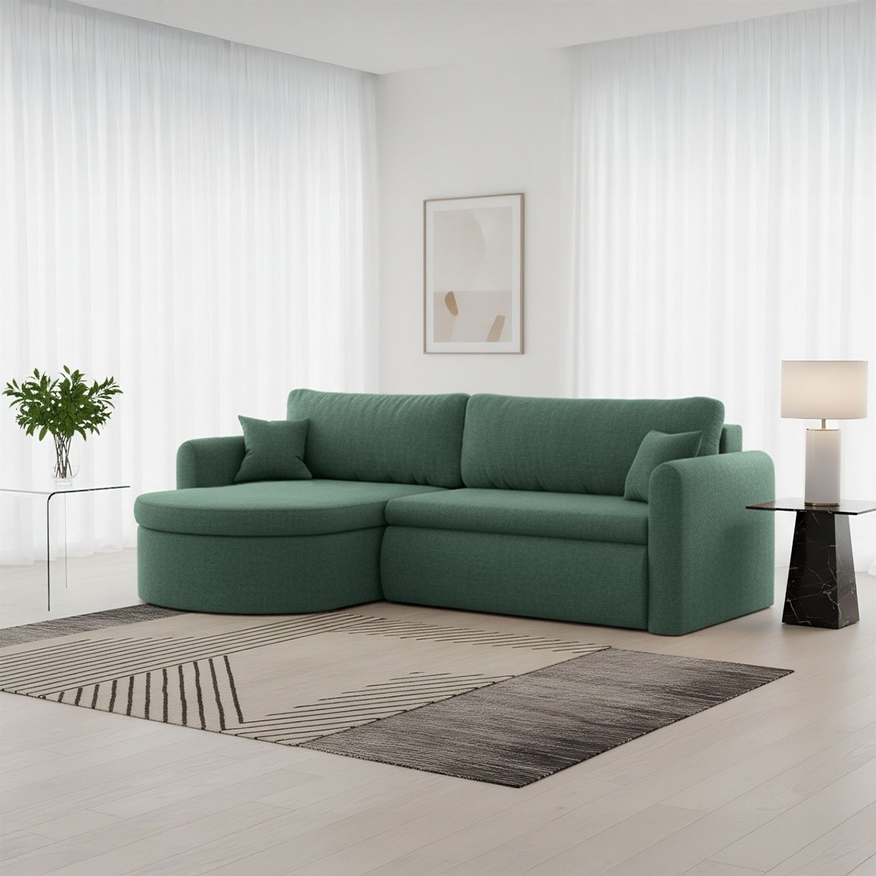 Ecksofa Schlafsofa FELIZ Stoff Faro Grün Ottomane Links