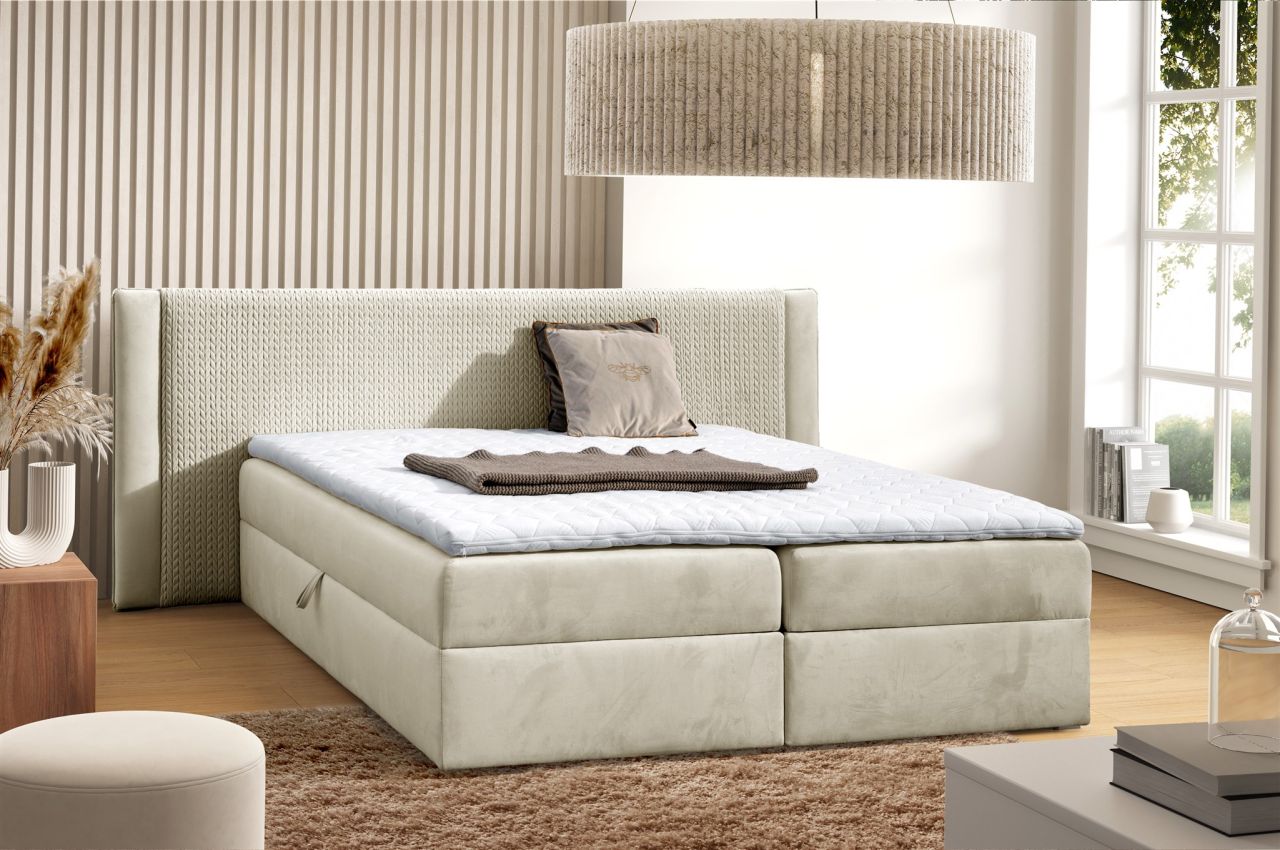 Boxspringbett Schlafzimmerbett CEDRIC 160x200cm Stoff Magic Velvet Creme