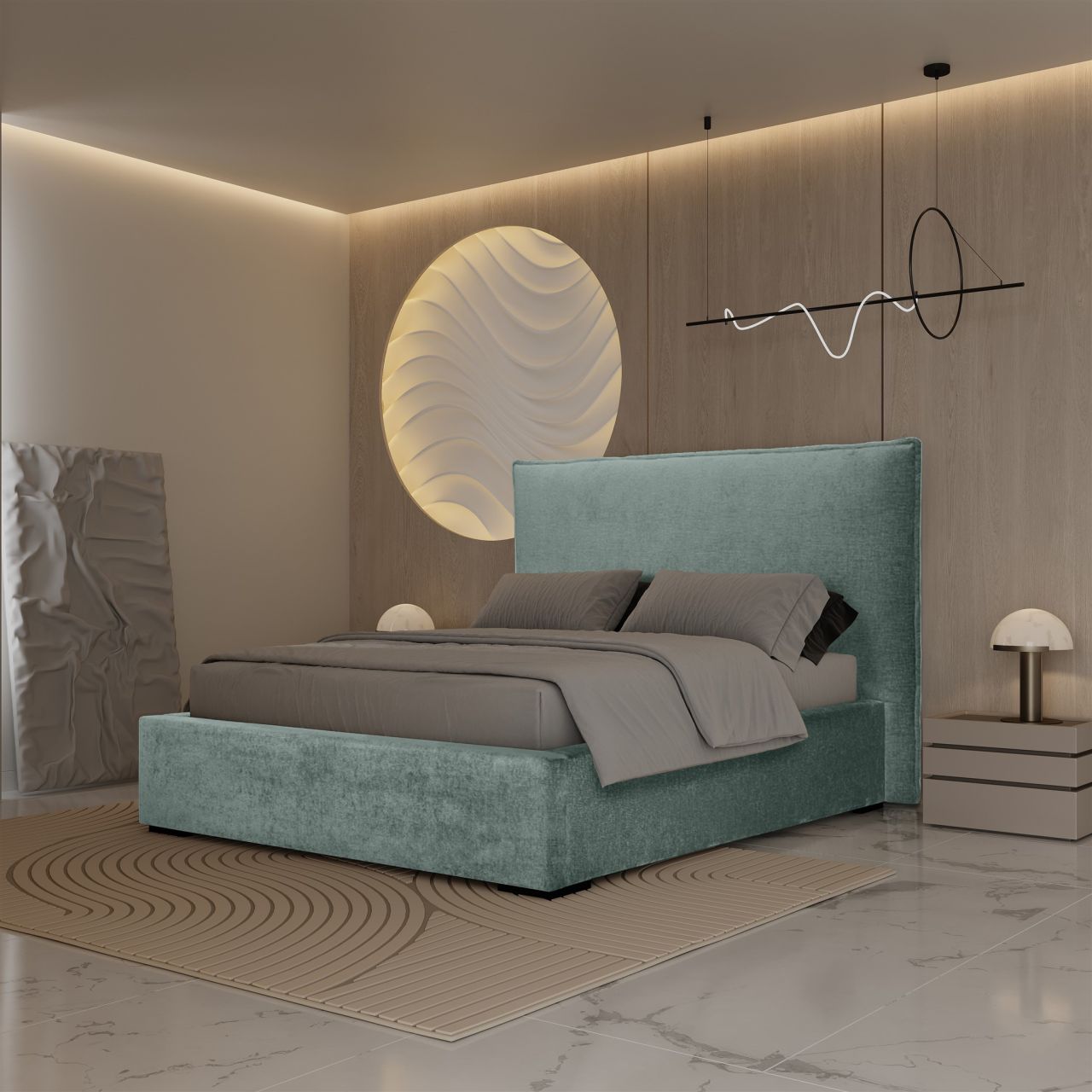 Polsterbett Doppelbett MODEST 140x200cm Stoff Perfekt Harmony Salbeigrün