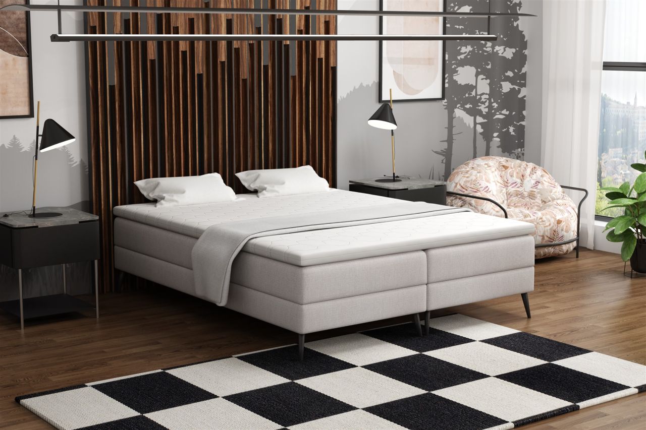 Boxspringbett Schlafzimmerbett BREST 120x200cm Stoff Soro Hellgrau