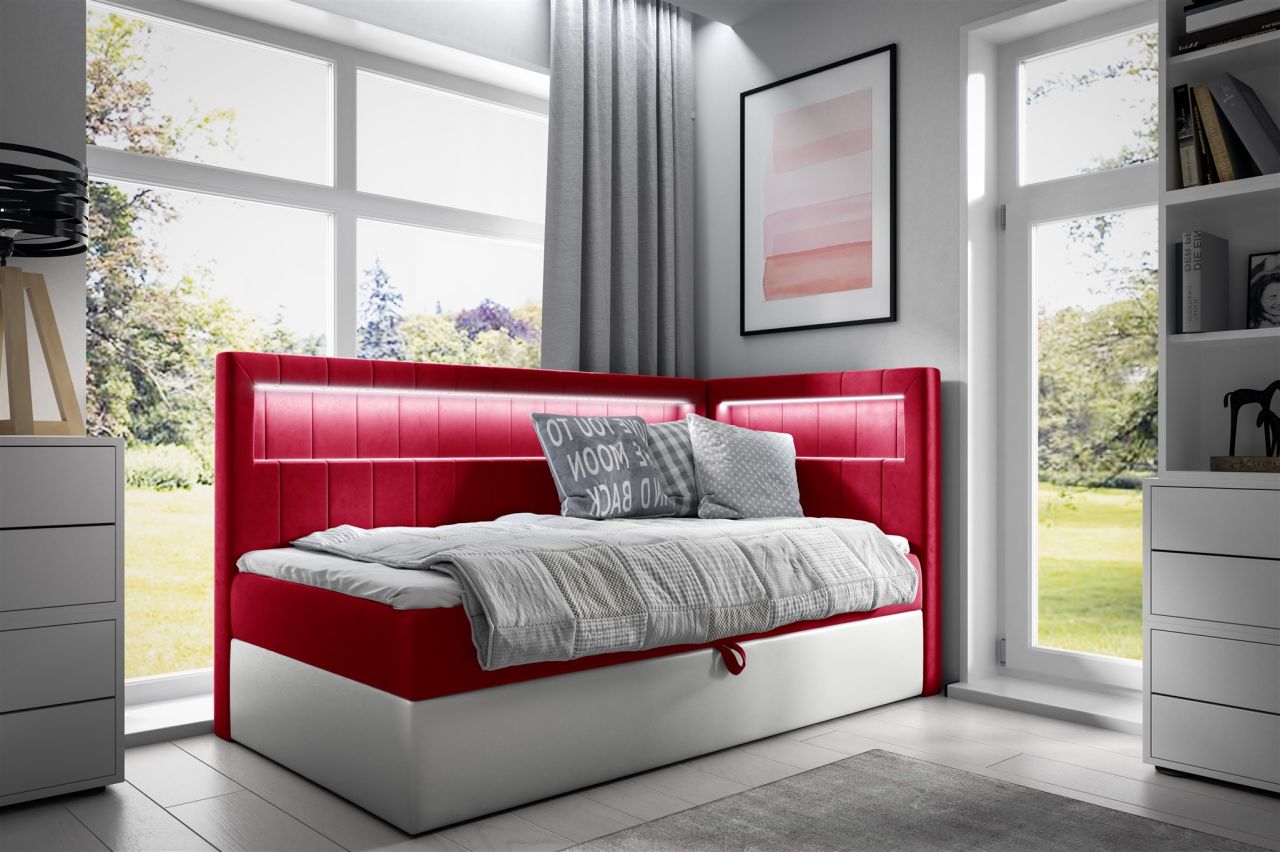 Boxspringbett Gästebett Kinderbett FABIAN Nr.3 100x200cm Weiss-Rot Seite Rechts