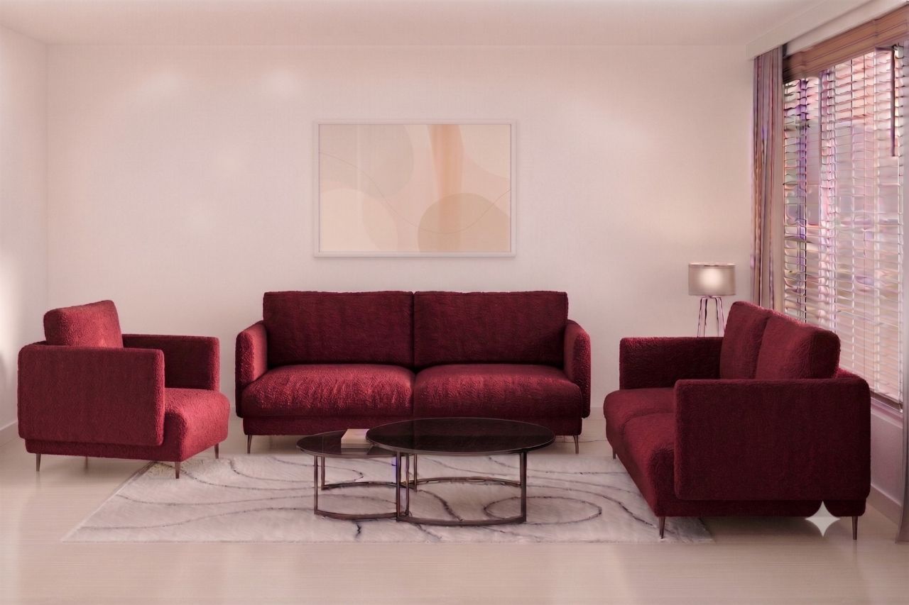 Fun Moebel Sofaset Designersofas Helmer 3-2-1 Stoff Baloo Bordeauxrot