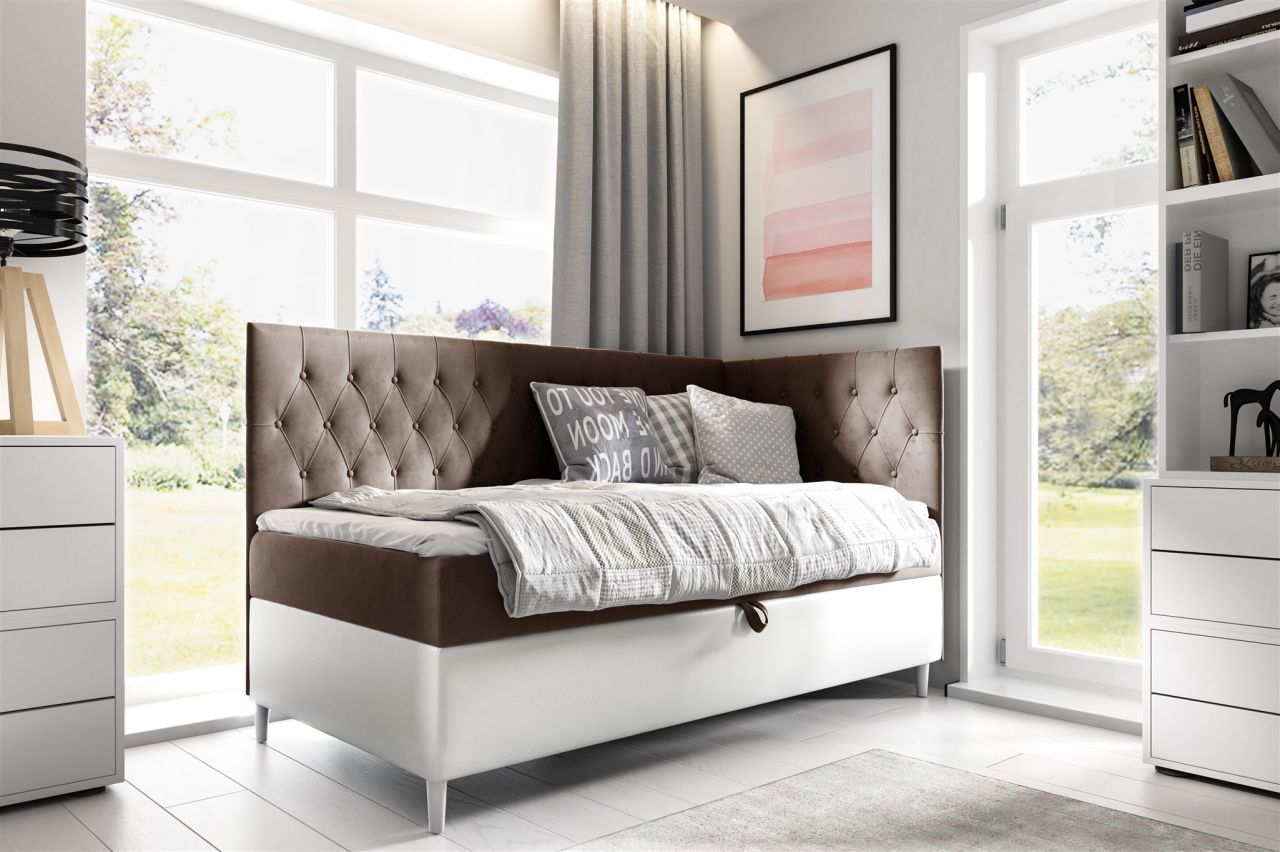 Boxspringbett Gästebett Kinderbett FINJA Nr.3 90x200cm Weiss-Braun Seite Rechts