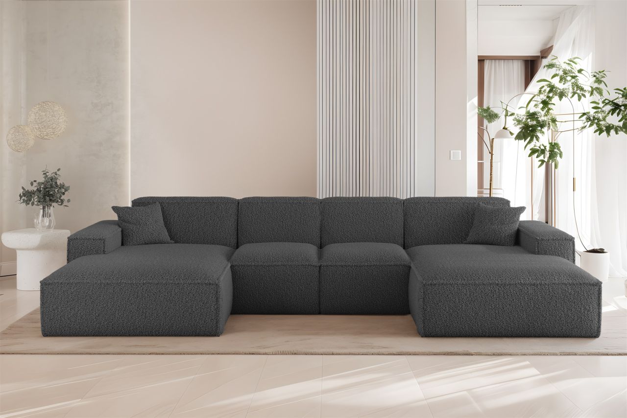 Wohnlandschaft Sofa U-Form CELES PREMIUM XS in Stoff Sven Dunkelgrau