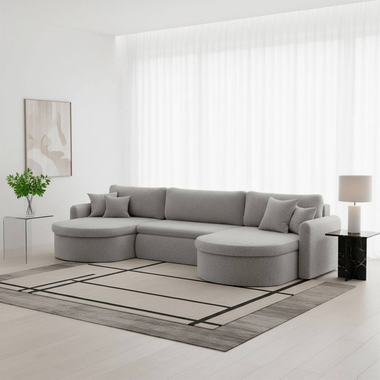 Wohnlandschaft Sofa mit Schlaffunktion FELIZ Stoff Quelle Hellgrau