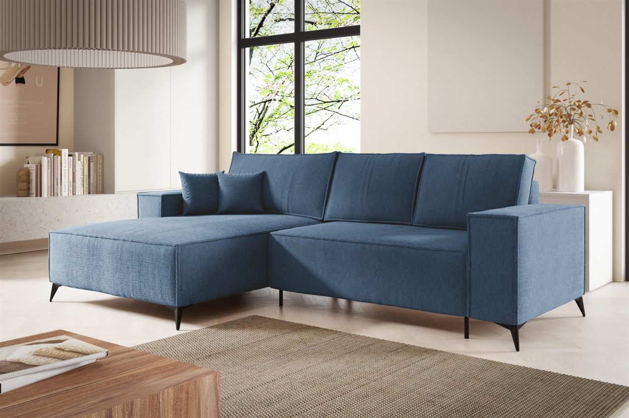 Ecksofa Schlafsofa FIORE Stoff ARAGON Dunkelblau Ottomane Links