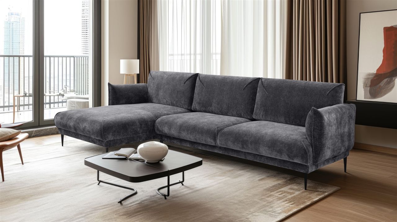 Ecksofa ersofa MADISON XL in Stoff Dress Me Grau Ottomane Links