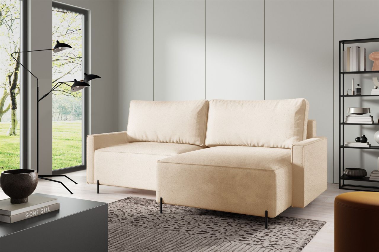 Ecksofa Schlafsofa Sofa BRAGA in Stoff Now or Never Creme Ottomane Rechts