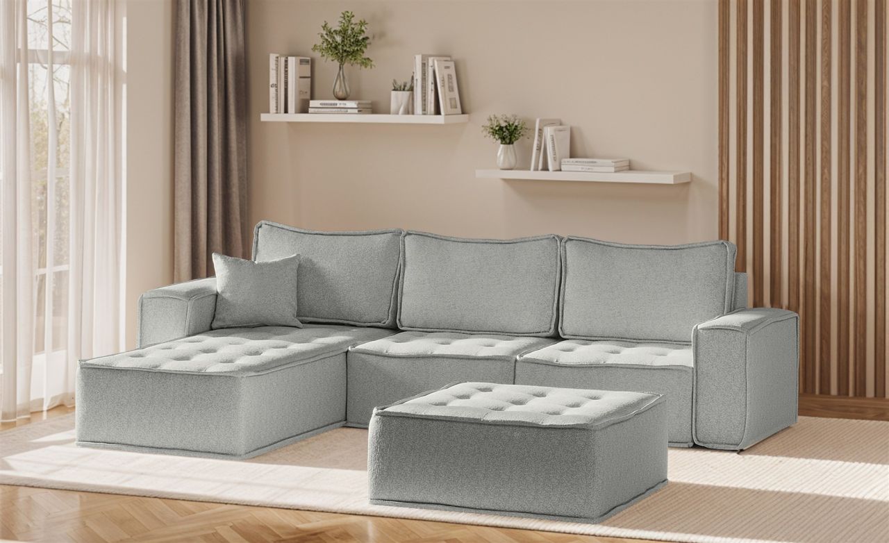 Ecksofa Modulsofa 4-teilig SANDE Stoff Alpine Hellgrau Ottomane Links