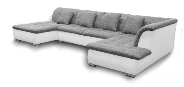 Couchgarnitur NICOLE mit Schlaffunktion Ottomane Links Grau/Weiß