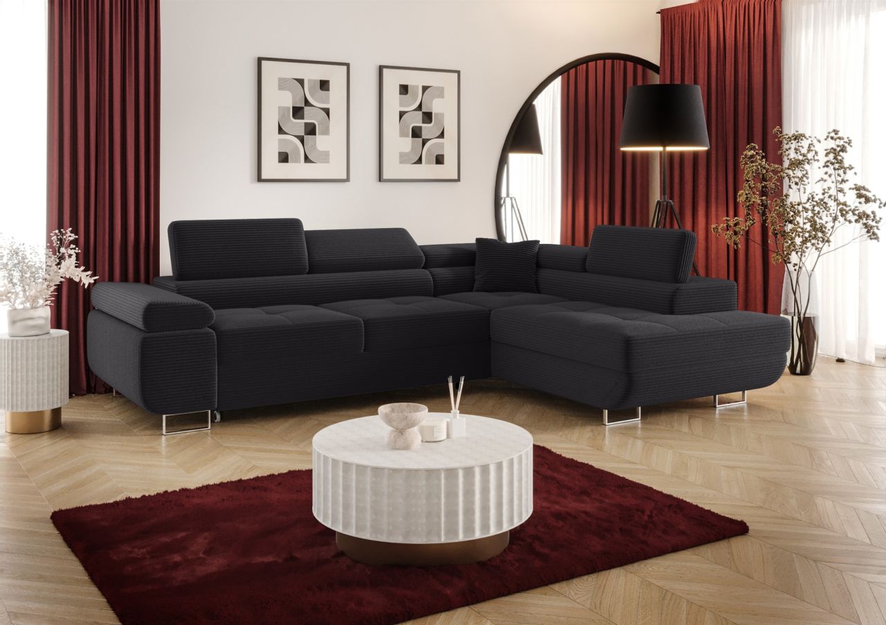 Ecksofa Schlafsofa Sofa MONARO Stoff Poso Dunkelgrau Ottomane Rechts