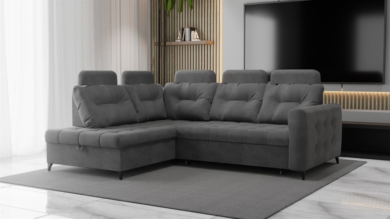 Ecksofa Schlafsofa Sofa WENDIE Stoff Hold Me Grau Ottomane Links