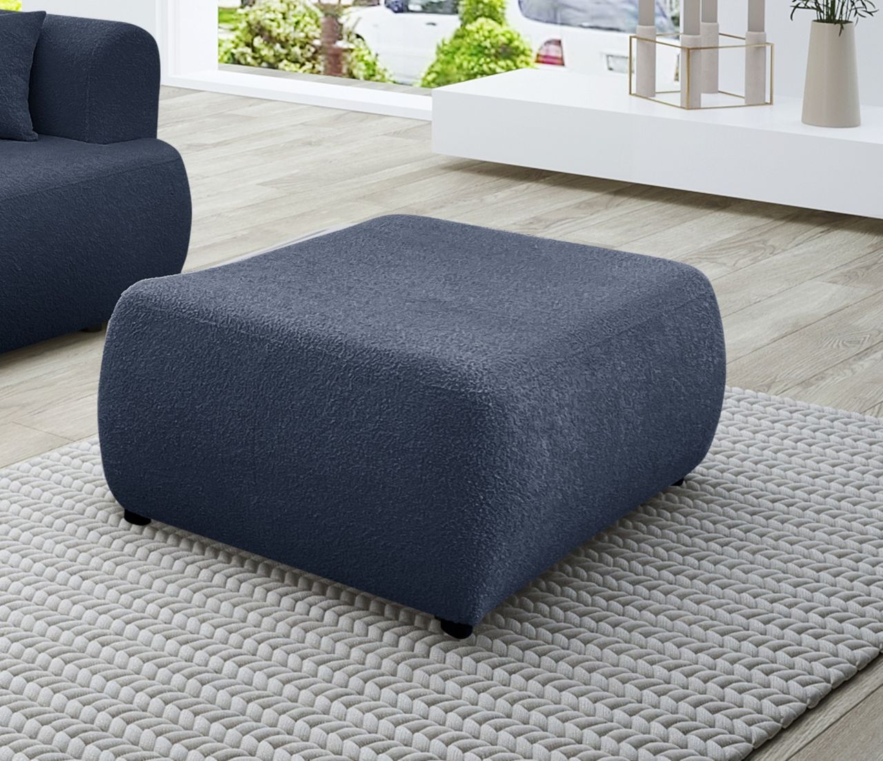 Polsterhocker erhocker Hocker ANIKE in Stoff Now or Never Dunkelblau