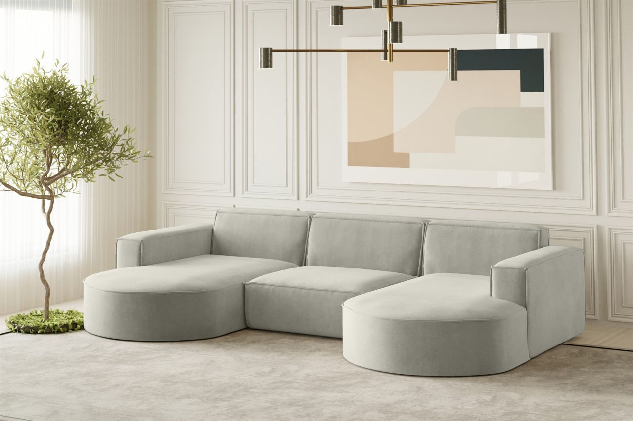 Wohnlandschaft U-Form Sofa PALMA in Stoff Noel Hellgrau