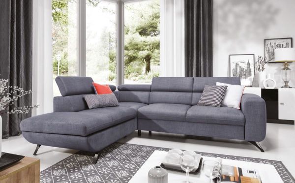 Ecksofa Schlafsofa ALBERTO Polyesterstoff Hellgrau Ottomane Links