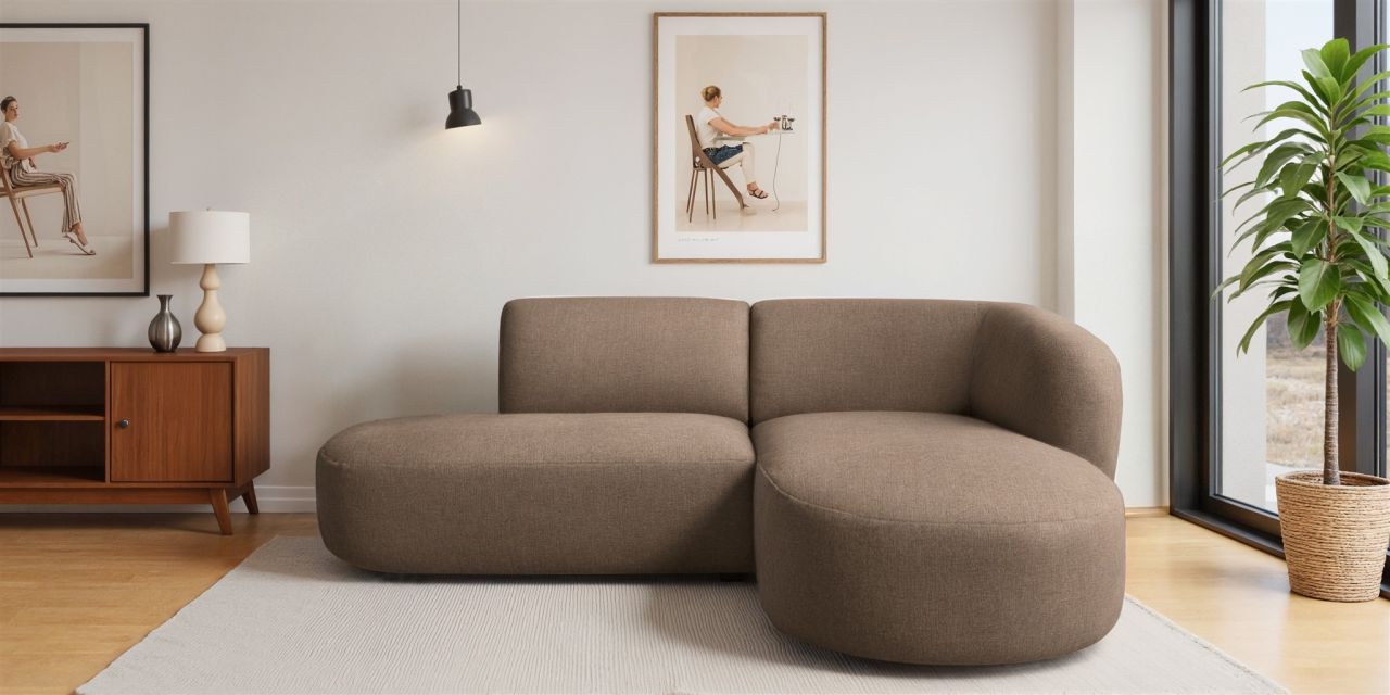 Ecksofa ersofa BABETTE in Stoff Lins Braun Ottomane Rechts