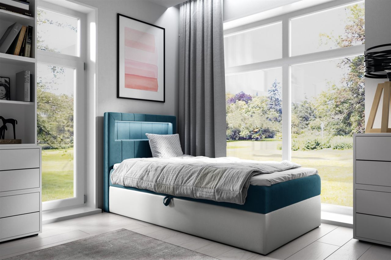 Boxspringbett Gästebett Kinderbett FABIAN Nr.1 90x200cm Weiss-Türkis