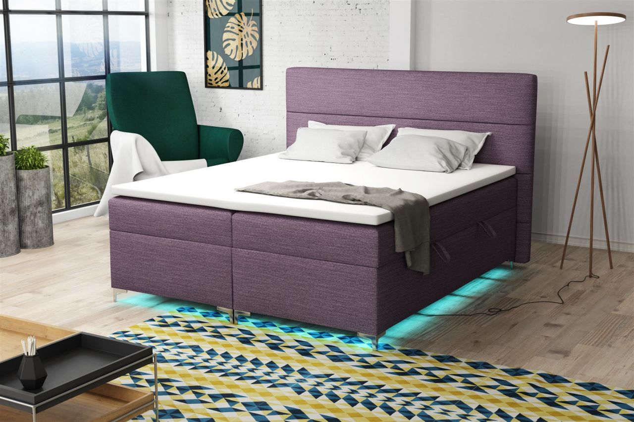 Boxspringbett Schlafzimmerbett CANELA 180x200cm inkl.Bettkasten/ LED