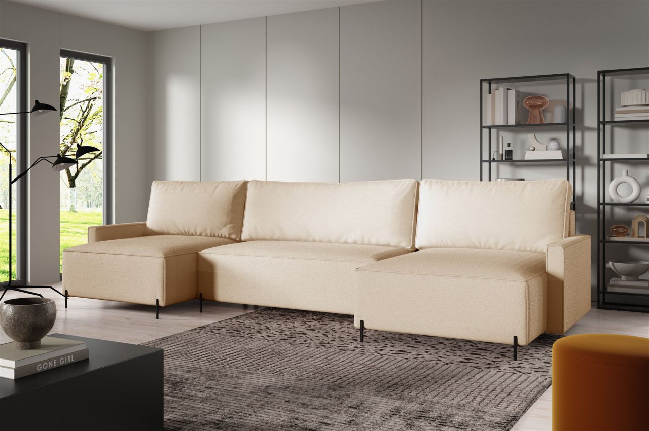 Wohnlandschaft mit Schlaffunktion BRAGA Sofa U-Form Stoff Now or Never Creme