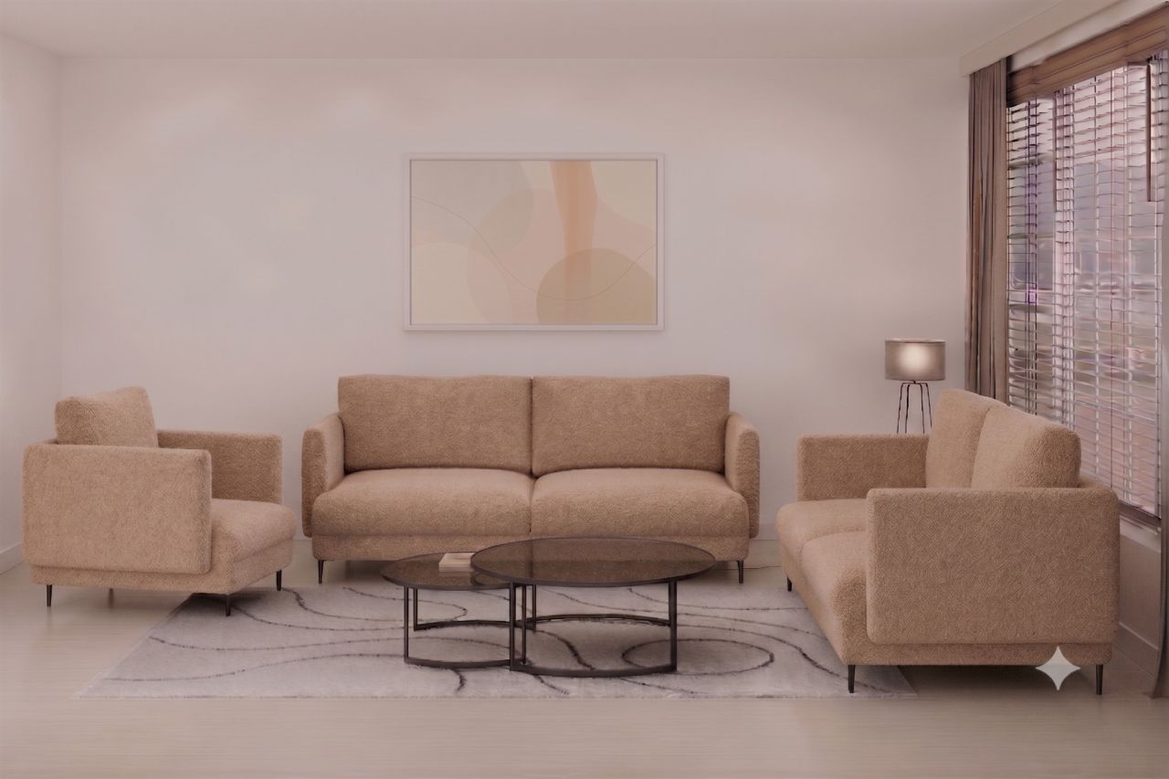 Fun Moebel Sofaset Designersofas Helmer 3-2-1 Stoff Baloo Cappuccino