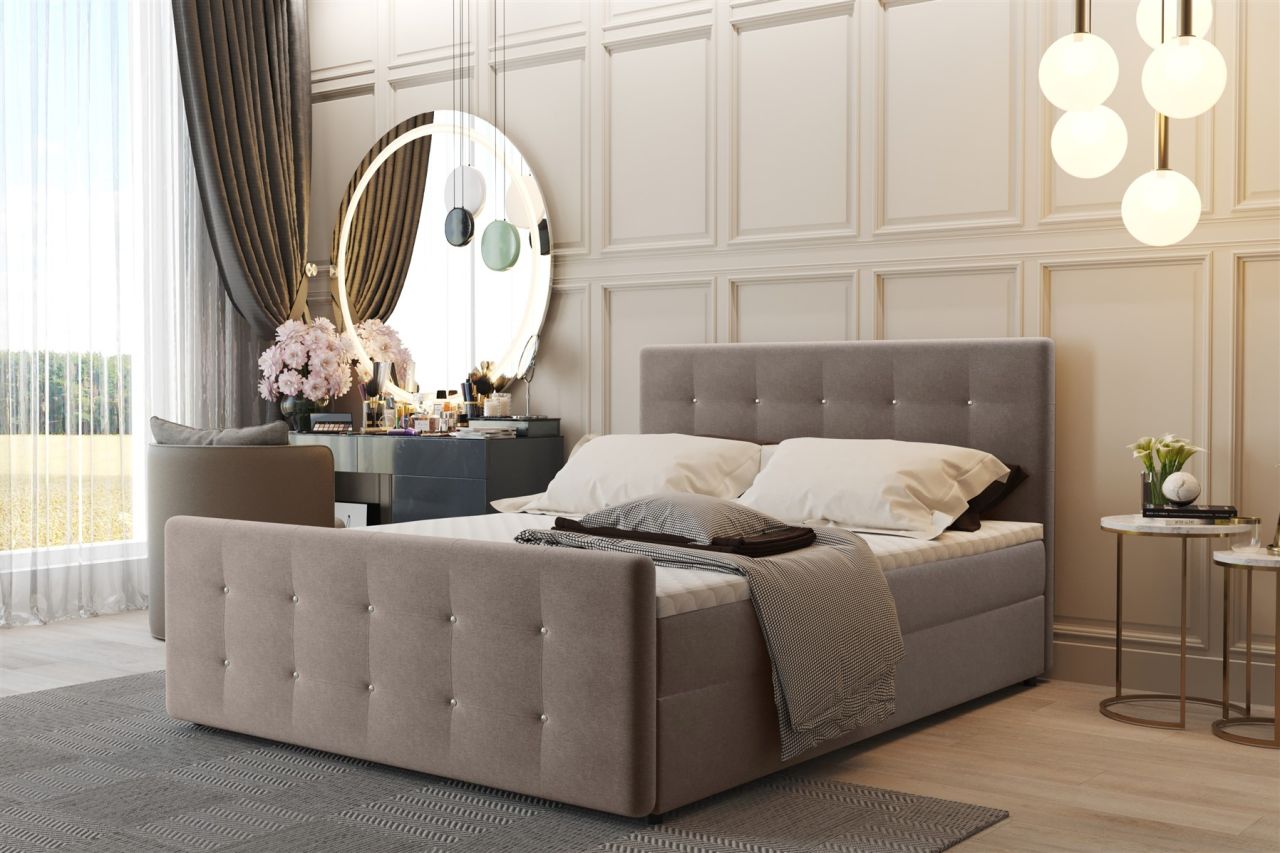 Boxspringbett Schlafzimmerbett CARLOS 140x200cm Stoff Soro Cappuccino inkl.Be...