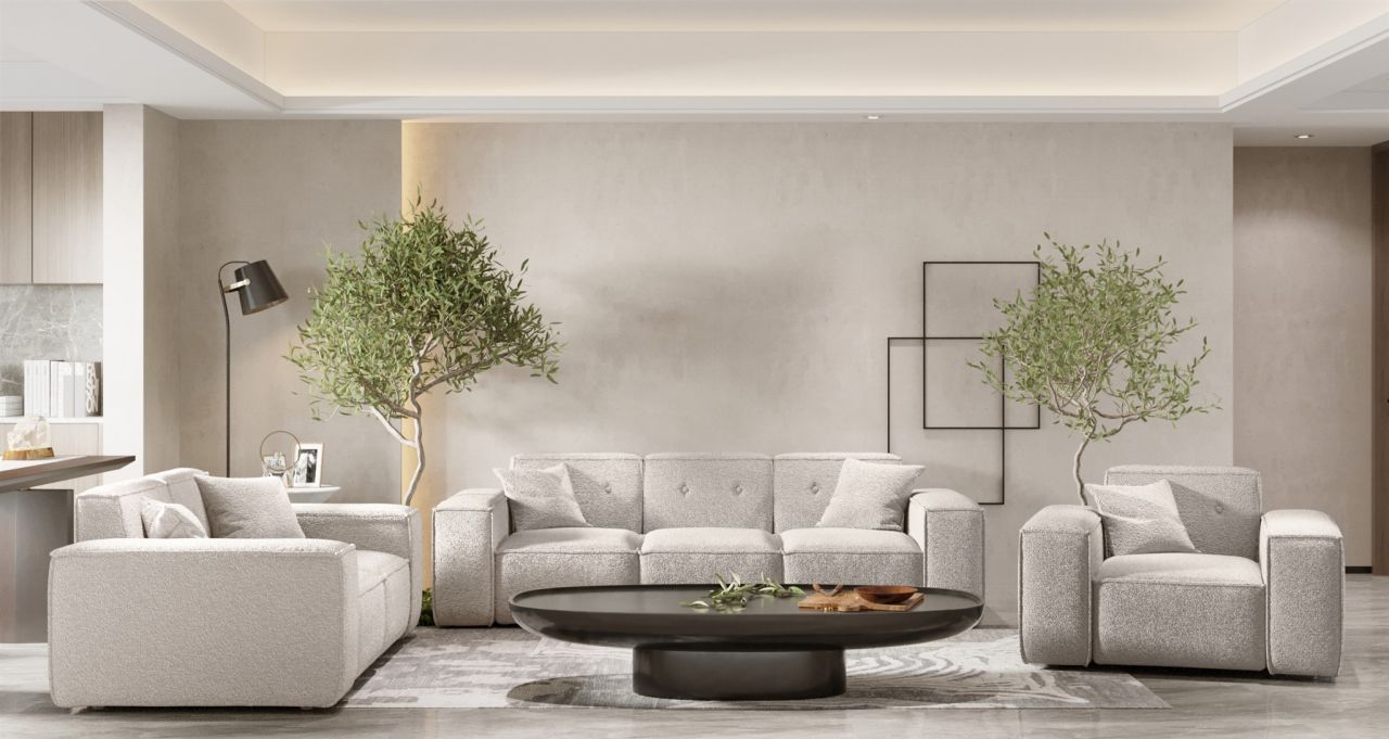 Sofaset ersofa CESINA 3-2-1 in Stoff Ascot Bukla Creme