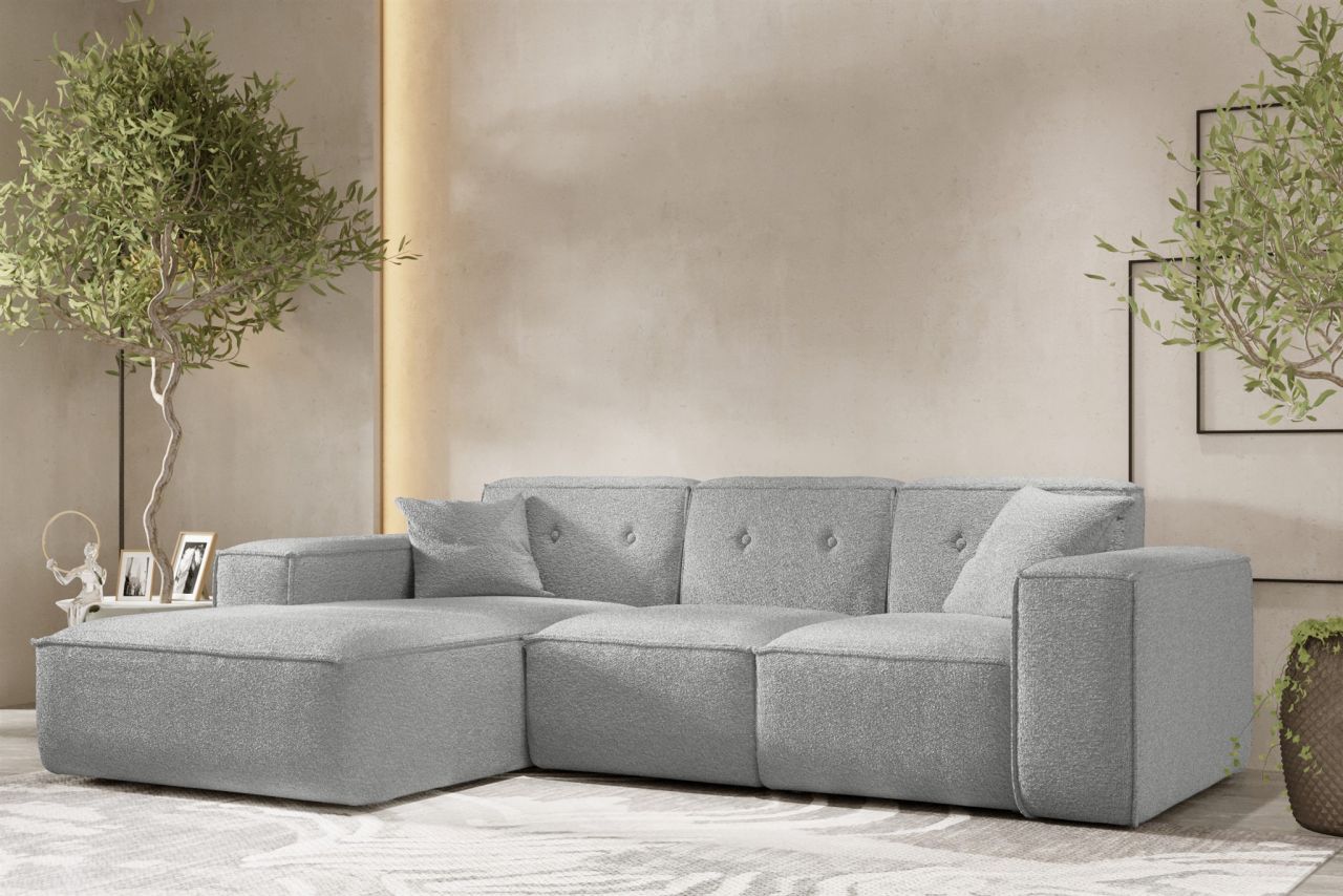 Ecksofa ersofa CESINA Stoff Ascot Bukla Grau Ottomane Links