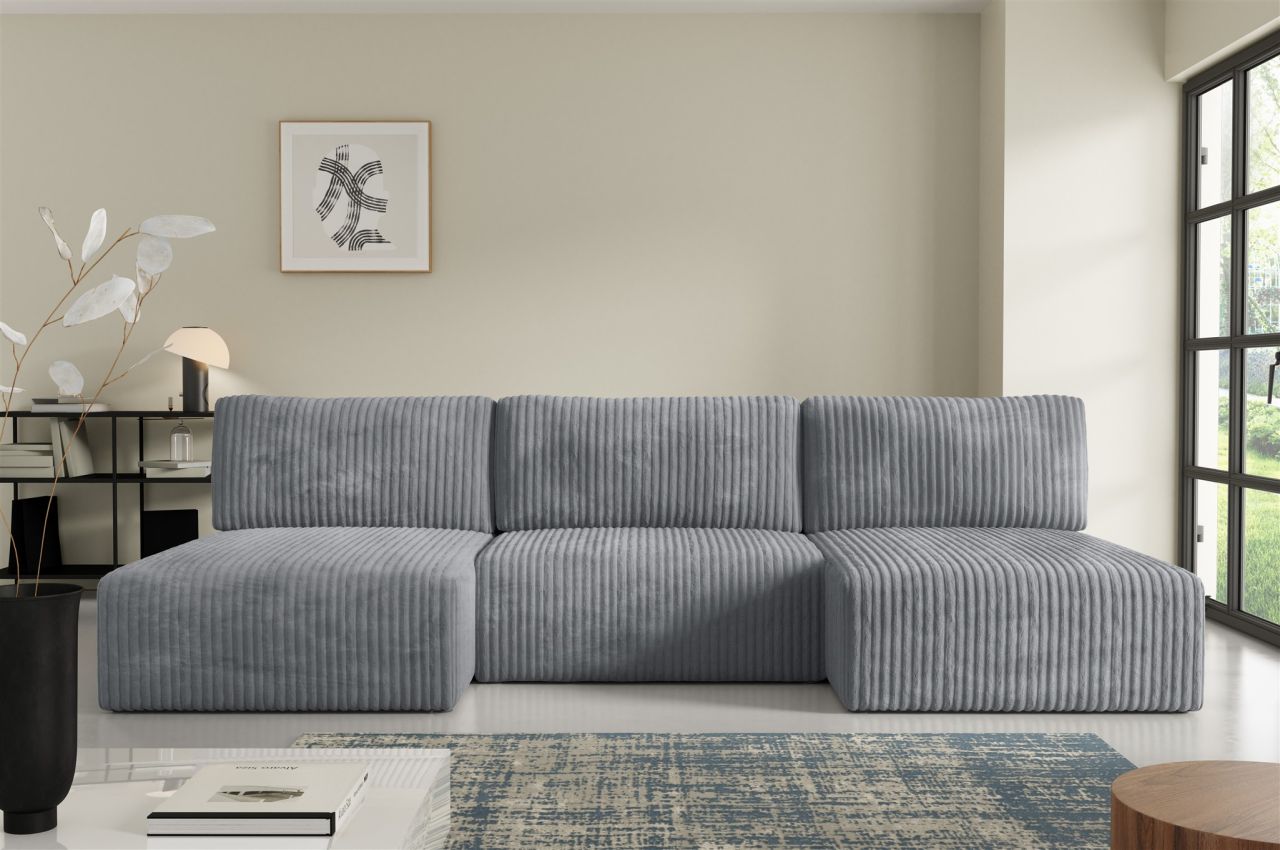 Wohnlandschaft Sofa mit Schlaffunktion NATALIA in Stoff Tilia Grau