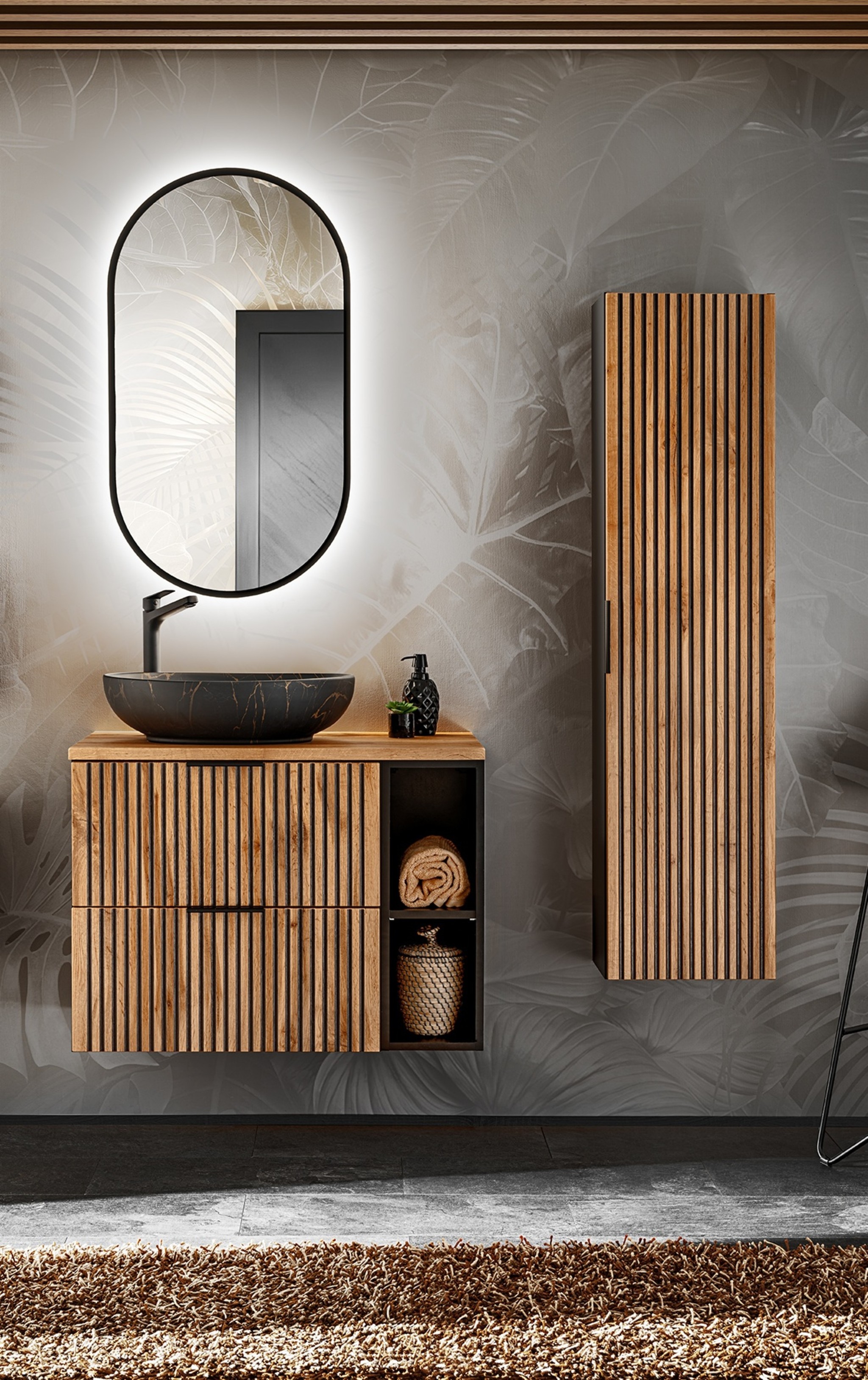 Badmöbel Set 4-tlg Badezimmerset ARMON Wotan Eiche Schrank 80cm ohne ...
