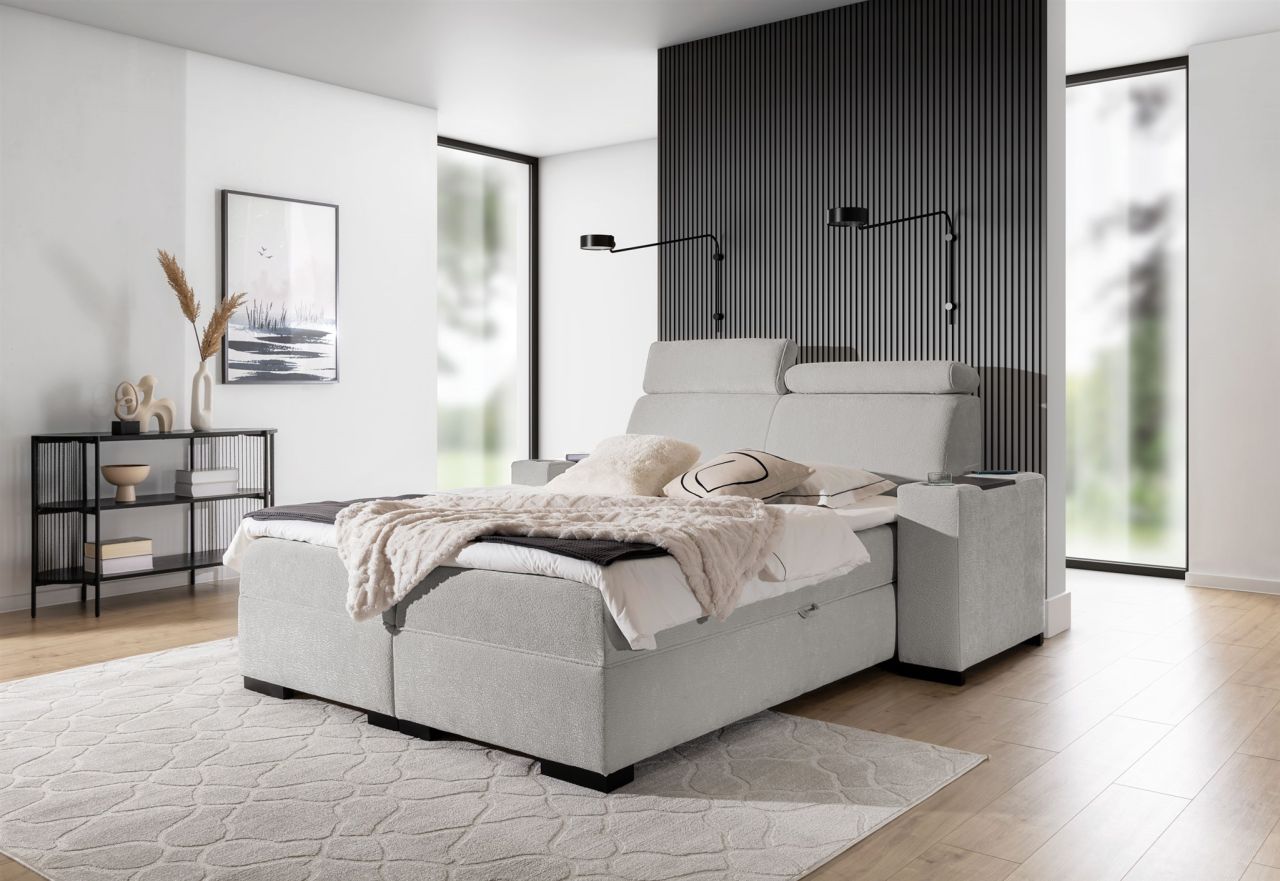 Boxspringbett Bett NESTOR 120x200cm Set.1 in Stoff Dress Me Silbergrau