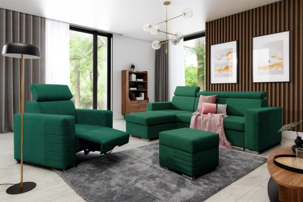 Ecksofa Schlafsofa inkl. Hocker CANTON Stoff Camelia Grün Ottomane Links | Ottomane: Links | Ecksofas mit Schlaffunktion | Polstermöbel