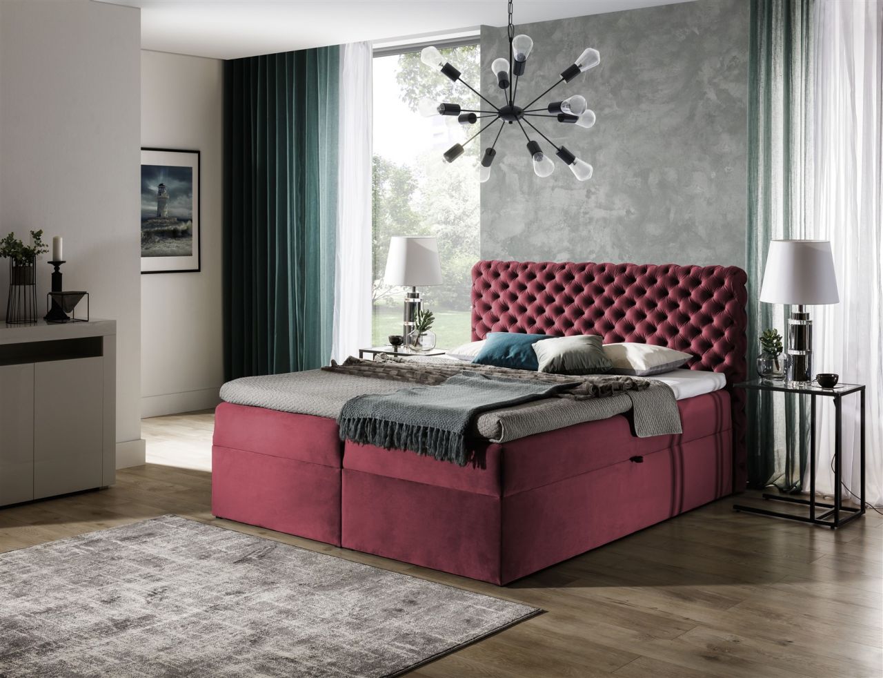 Boxspringbett Schlafzimmerbett WILLIAM 100x200cm in Stoff