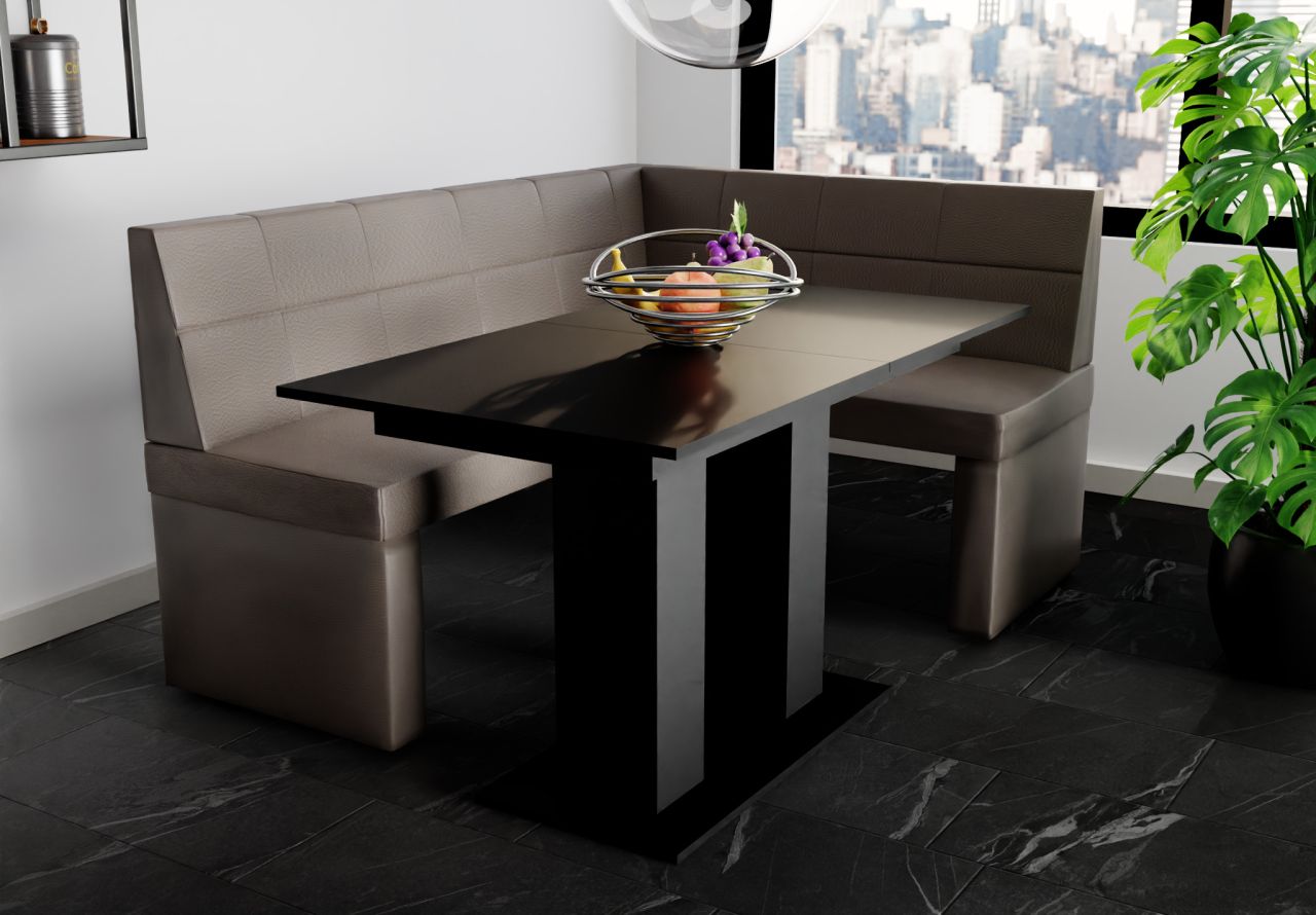 Eckbankgruppe 196x142 cm BLAKE XL L Kunstleder Dunkelbraun / Esstisch DANTE S...