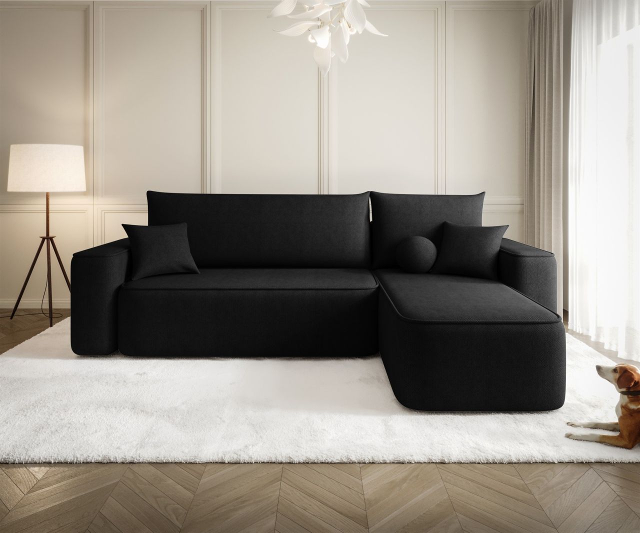 Ecksofa Schlafsofa Sofa AGEPO Stoff Curio Schwarz Ottomane Rechts