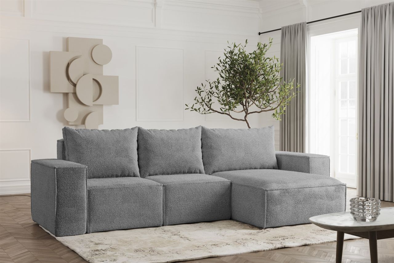 Ecksofa ersofa ESTELLE in Stoff Abriamo Grau Ottomane Rechts