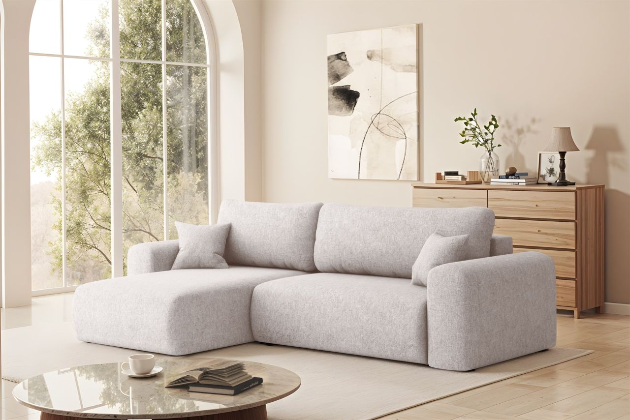 Ecksofa Schlafsofa FLORA Stoff Verita Beige Ottomane Links