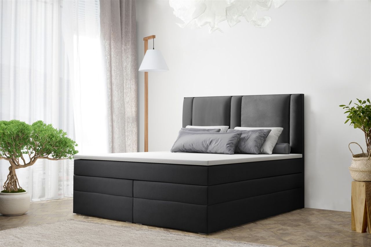 Boxspringbett Schlafzimmerbett CANDELA DELUX 180x200cm in Kunstleder Anthrazit
