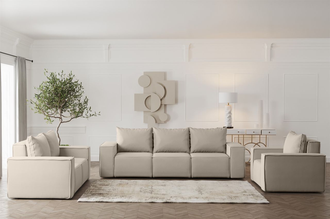 Sofaset ersofa ESTELLE 3-2-1 mit Schlaffunktion Stoff Opera Velvet Pearl