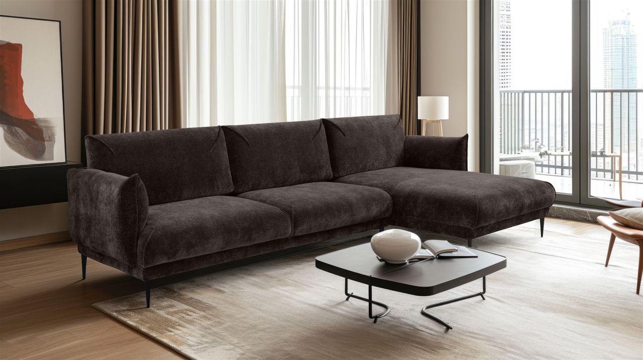 Ecksofa ersofa MADISON XL in Stoff Dress Me Braun Ottomane Rechts