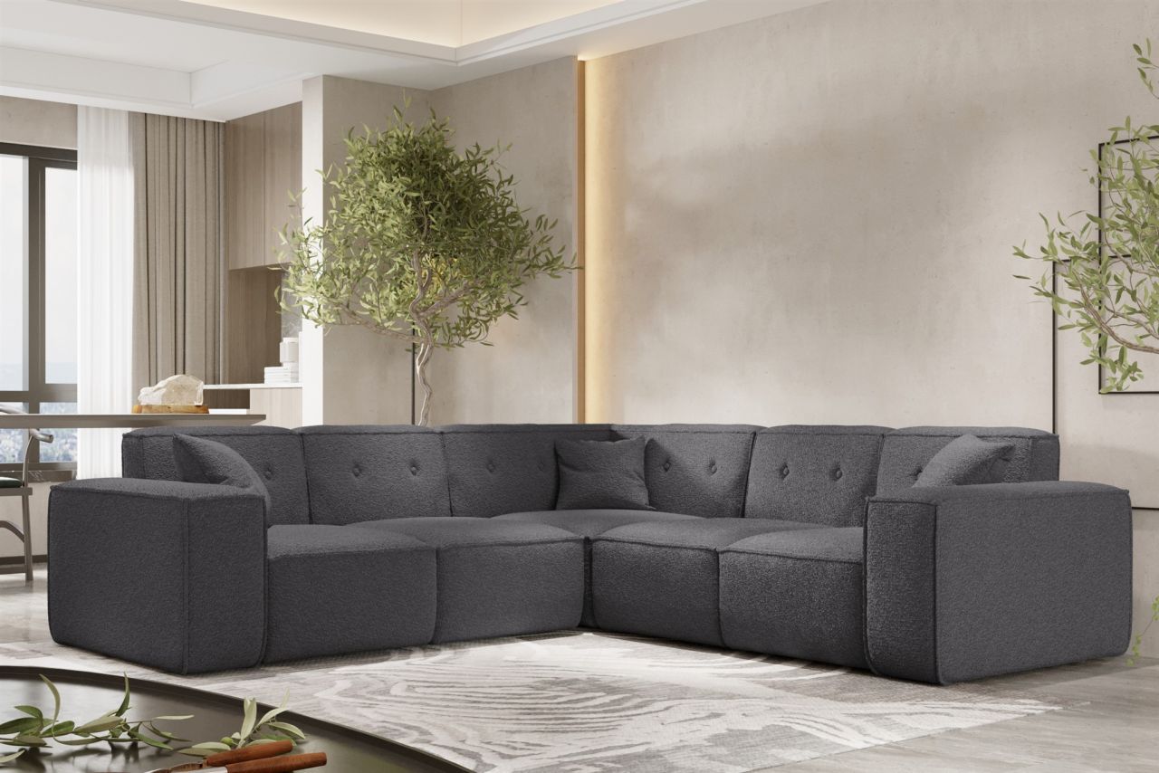 Ecksofa ersofa CESINA in Stoff Ascot Bukla Grafit Seite Universal