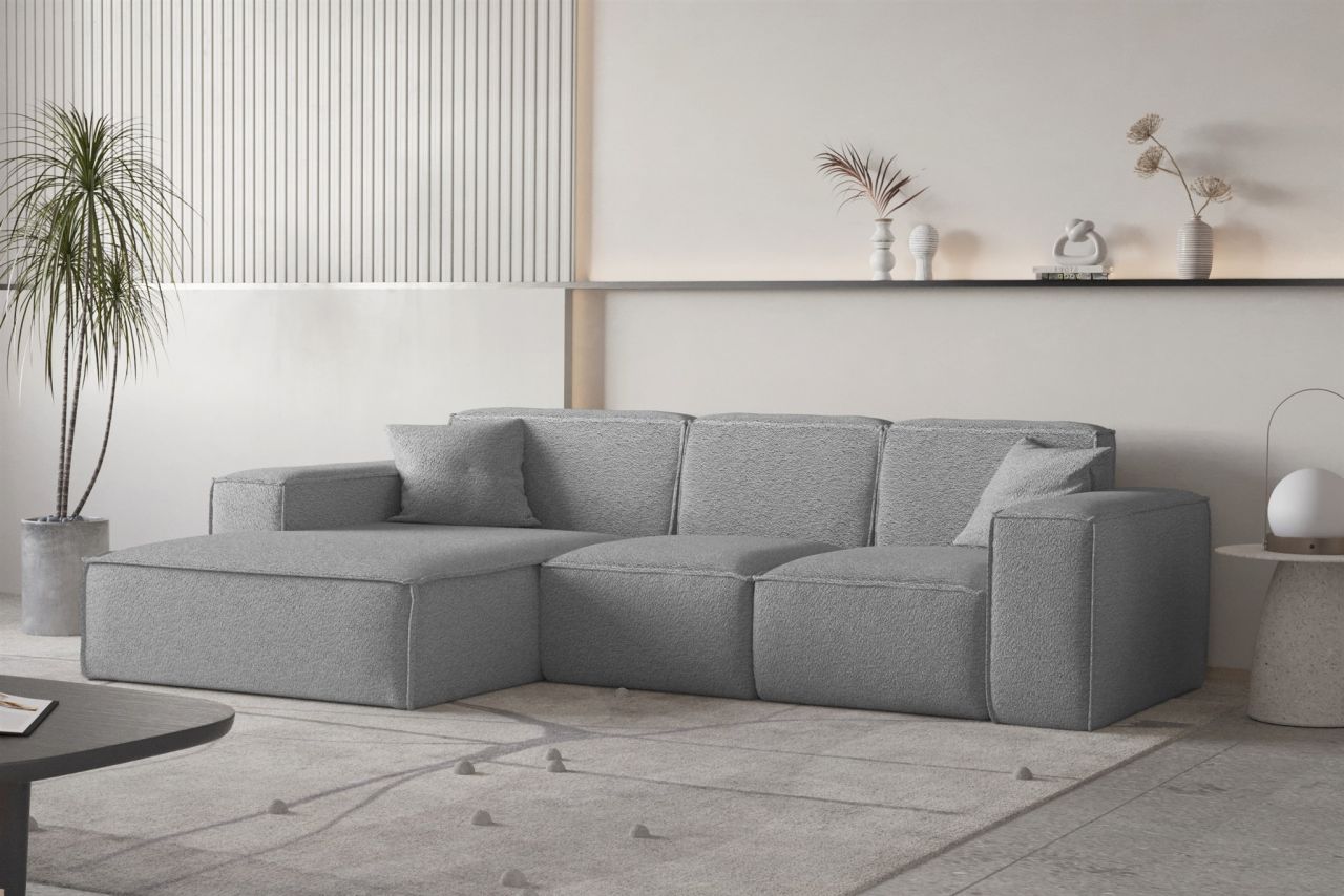 Ecksofa ersofa CELES PREMIUM Stoff Ascot Bukla Grau Ottomane Links