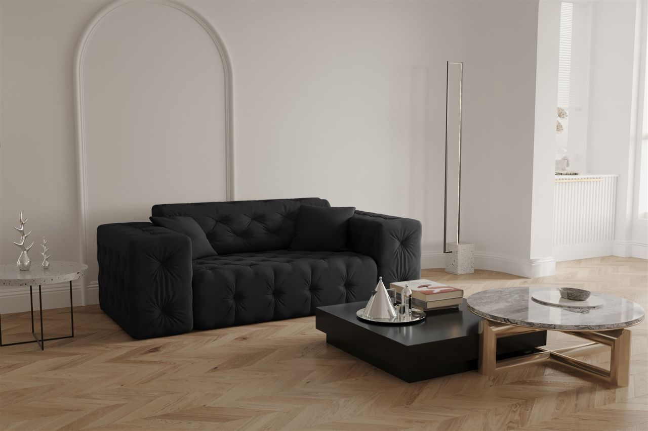 LAGERDEAL Sofa ersofa CHANTAL 2-Sitzer in Stoff Opera Velvet Schwarz