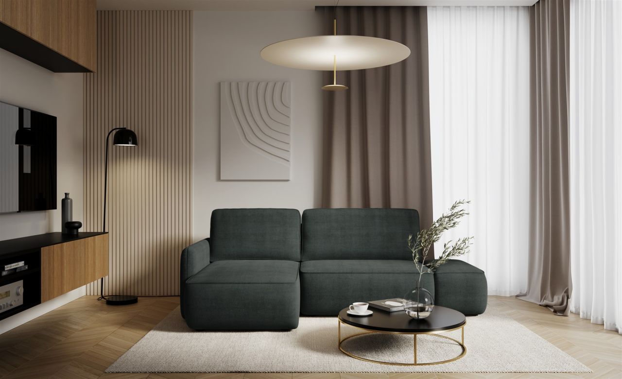 Ecksofa mit Schlaffunktion Sofa LUKA in Stoff Cremona Anthrazit Ottomane Links