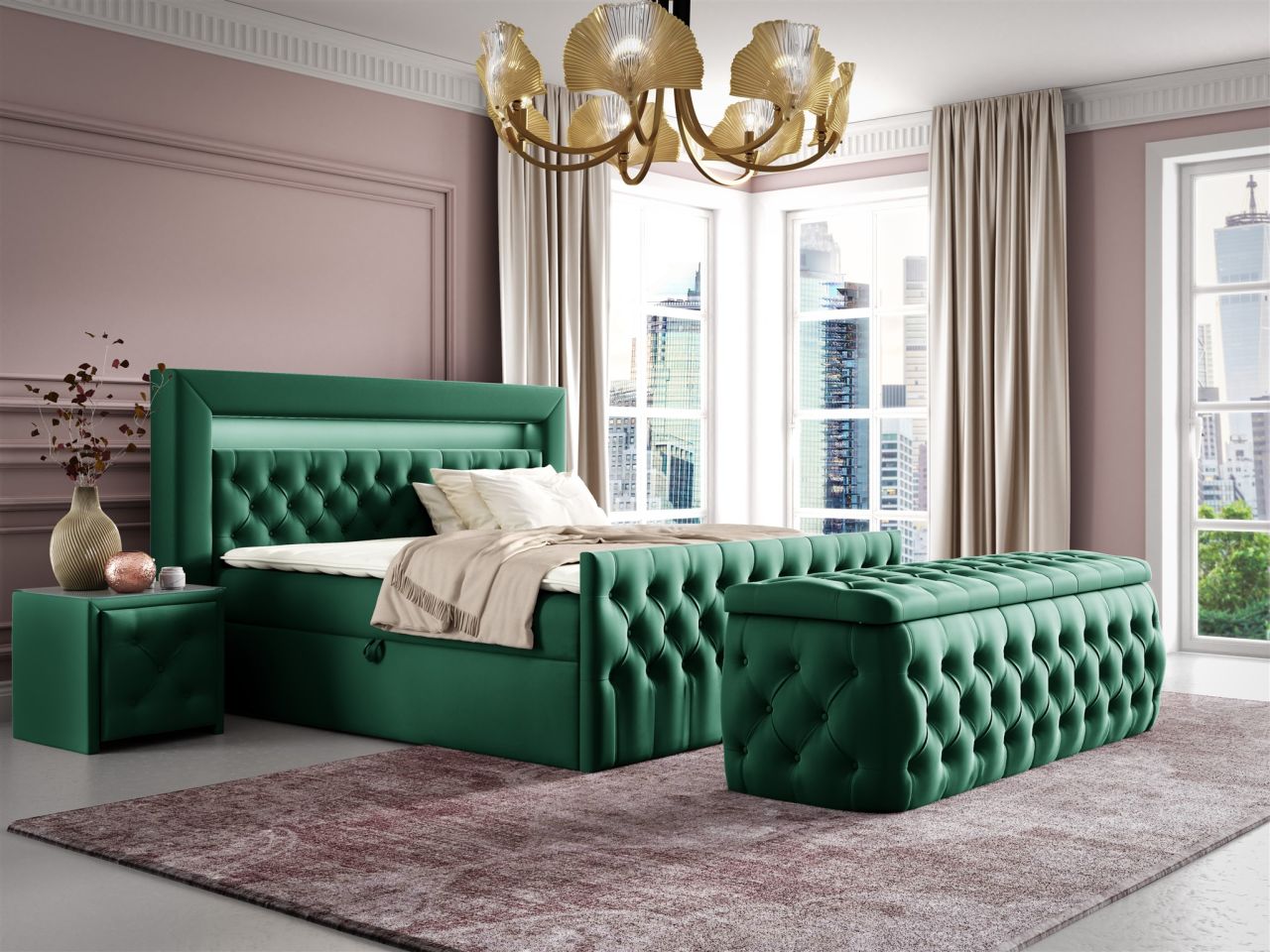 Boxspringbett Schlafzimmerbett ERNESTO Nr.4 120x200cm in Elisa Velvet Dunkelgrün