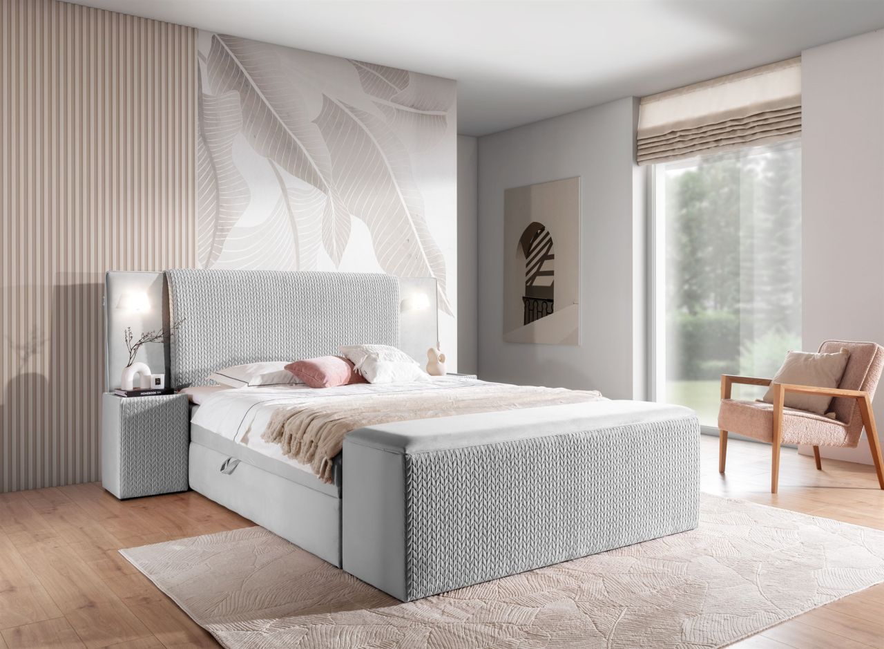 Boxspringbett Bett MARTEN 120x200cm Set.4 in Stoff Magic Velvet Hellgrau